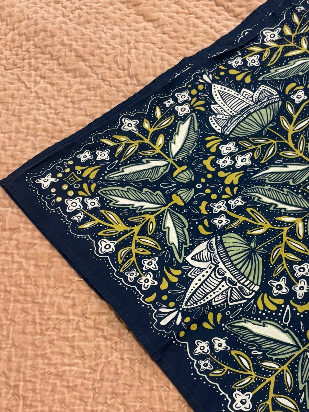 Adorable Hemlock Floral Bandana Scarf in Navy, Sage & Mustard Great Quality